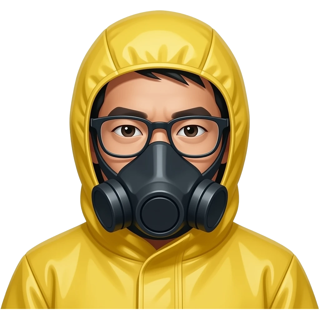asian man glasses yellow hazmat suit emoji