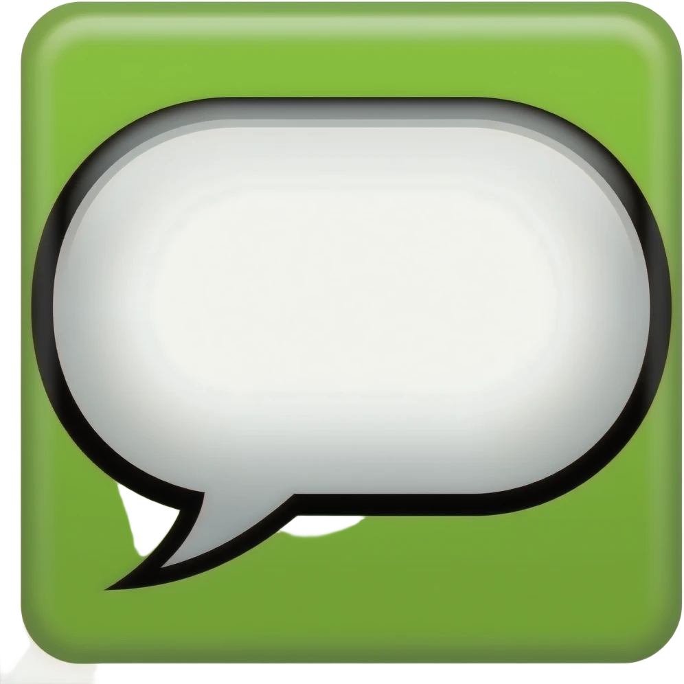 Flat vector illustration of a clean speech bubble, white fill with thick black outline, rounded edges, minimalist style, isolated on solid lime green background, high contrast, 2D game asset, sticker style --no shadows, gradients. emoji