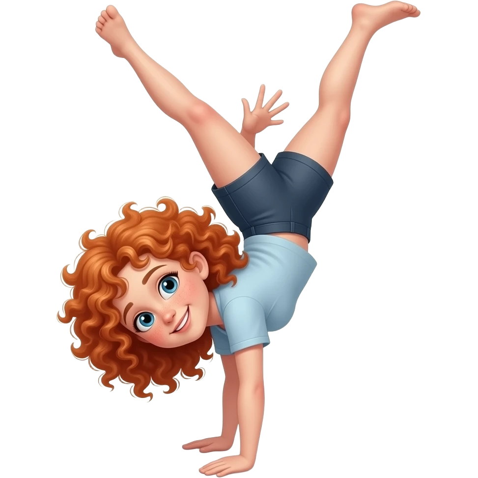 Fille rousse bouclés tâches de rousseur Acrobatie emoji