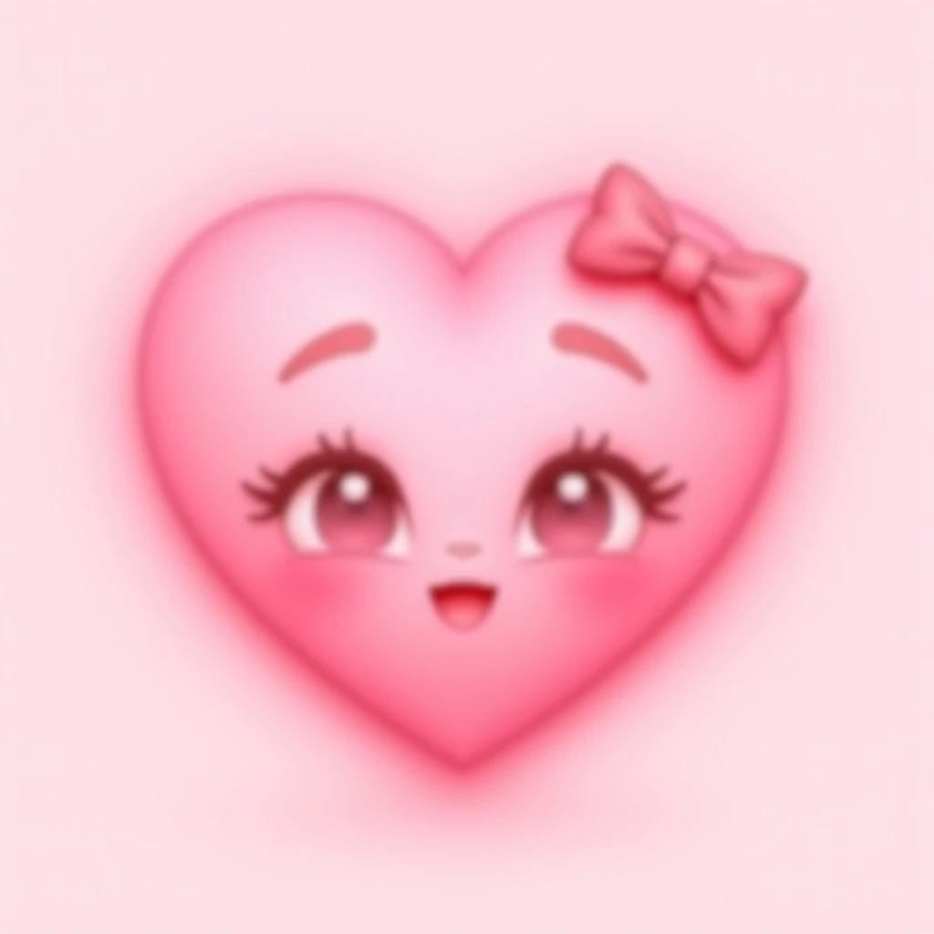 pink heart emoji with a bow, extra cute, big eyes, blushing cheeks emoji