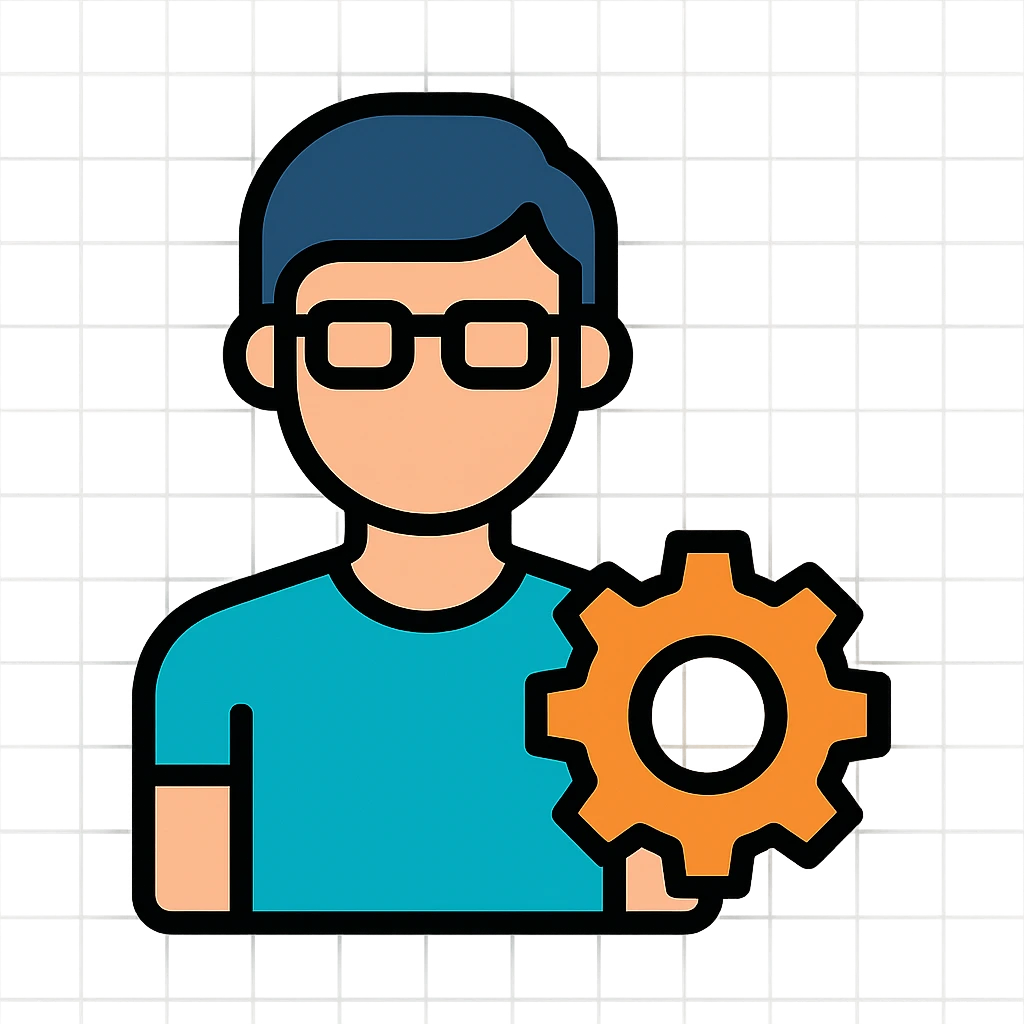developer icon with gear, clean, modern, minimal, suitable for UI, no text emoji