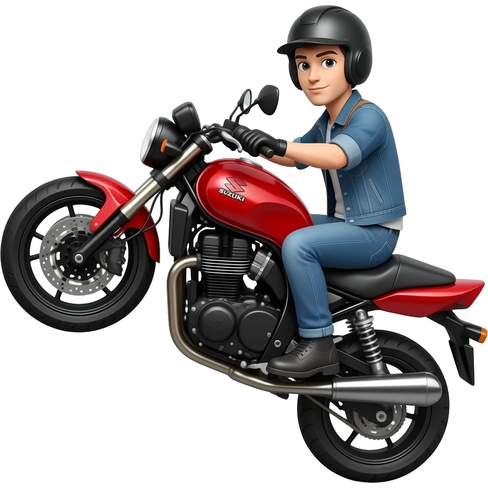 Can you make an emoji of me riding a wheelie on a red suzuki boulevard s50 emoji