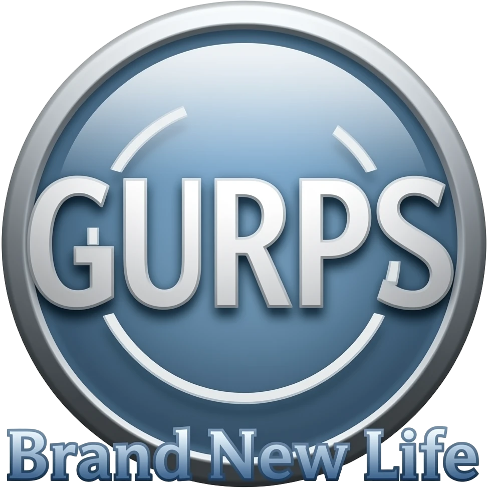 Create with the GURPS Logo with text "Brand New Life" in a landscape size of 1600 x 800. emoji