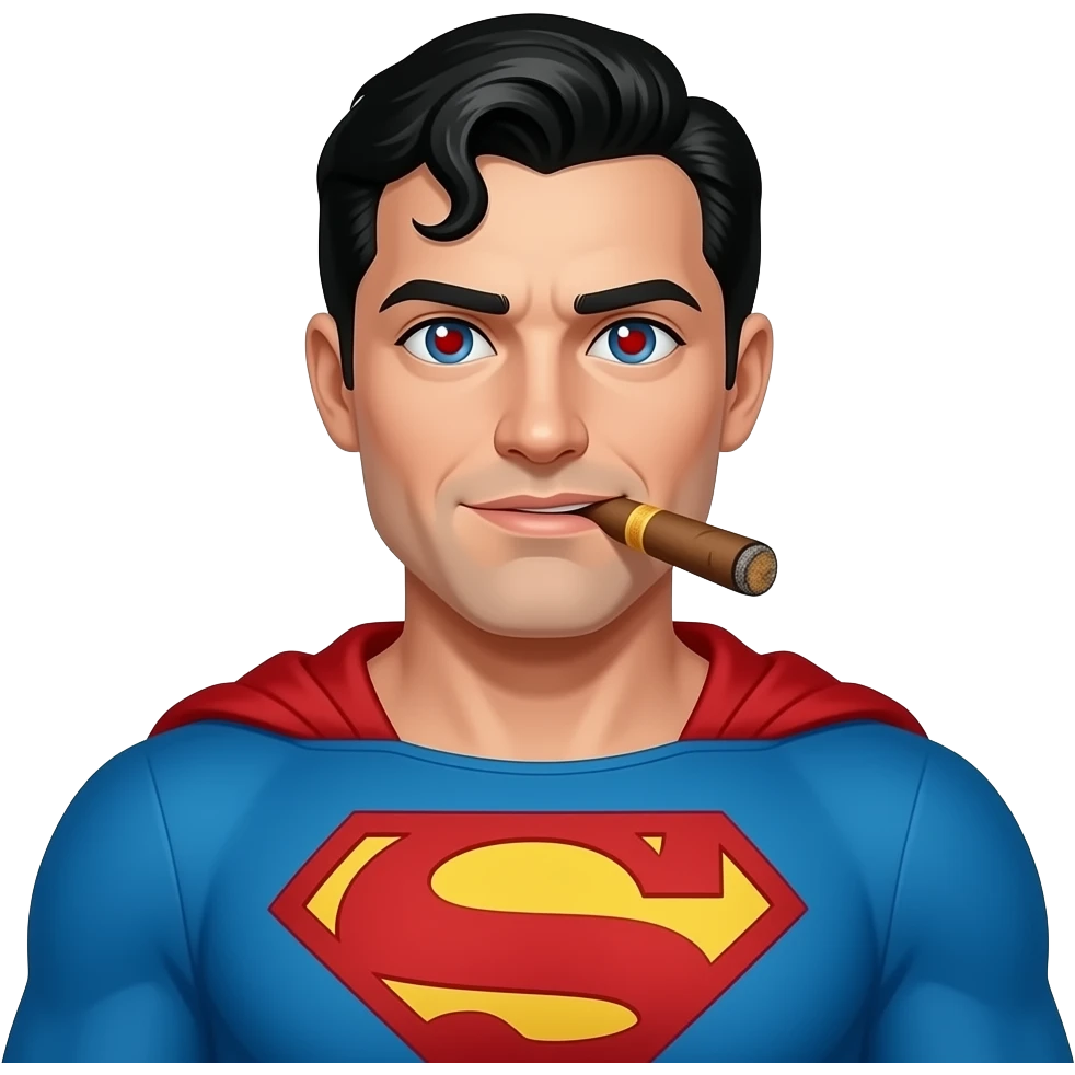 Make superman smoking just half body seen and cherries in his pupils emoji