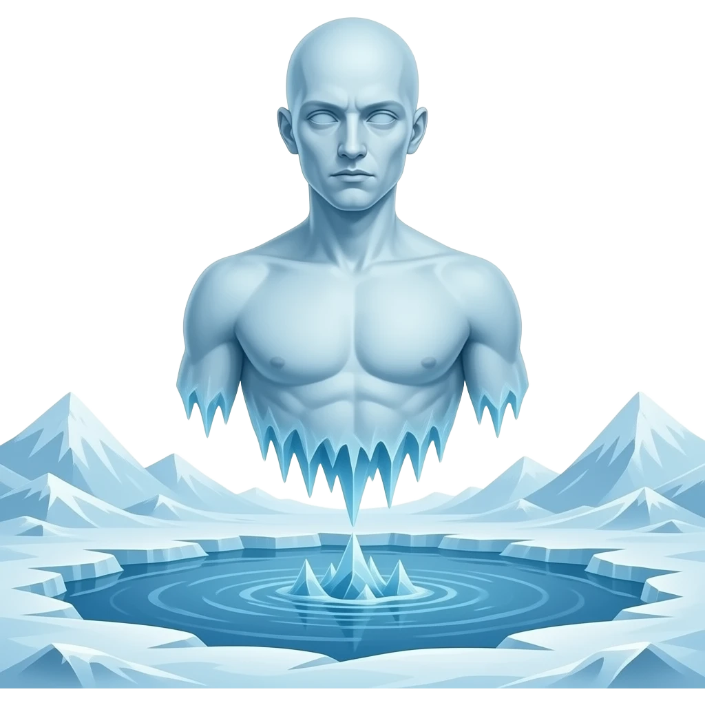 deformed ethereal upper body hovers over frozen landscape - a Gustave Doré piece, depicting traitors frozen in a lake of ice in the ninth circle of Dante's Inferno emoji