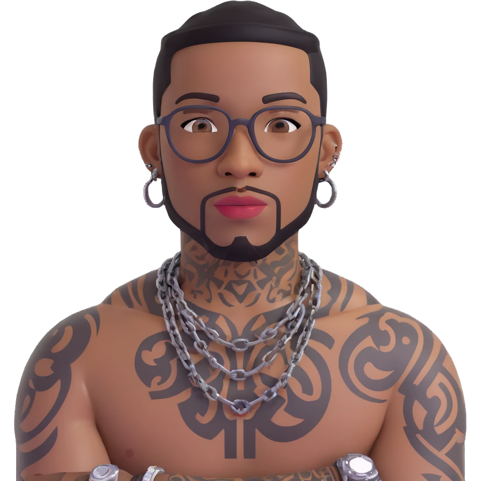 black man with tattoos, wearing a chain and grills emoji