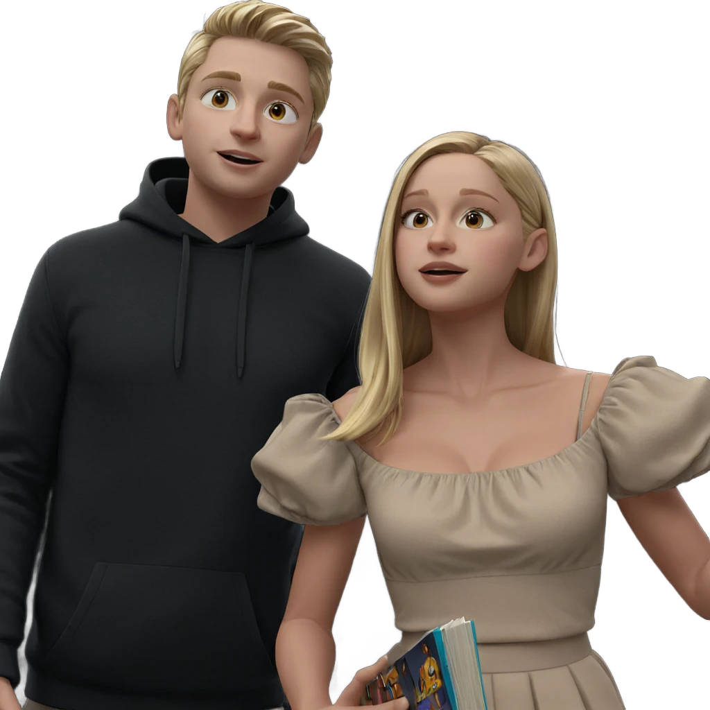 blonde girl and boy reading emoji