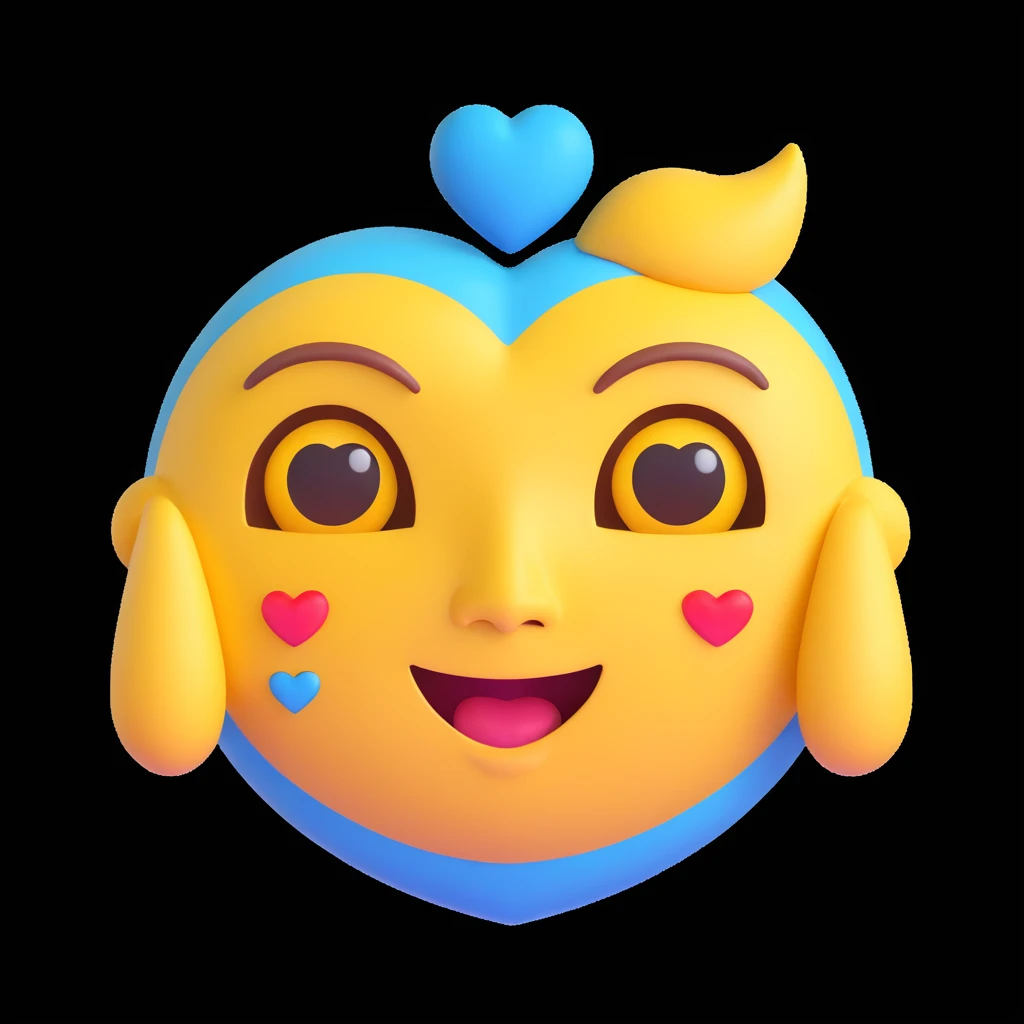 3D rendered emoji of a yellow face with heart eyes, expressing love, high quality photorealistic, smooth shading, intricate details, bright colors, clean background emoji