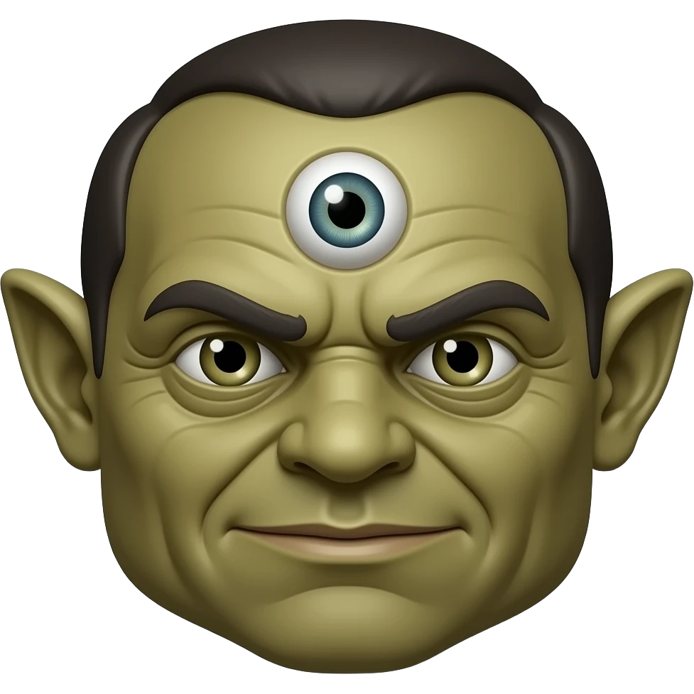 One eyed troll  no eyes, ugly face, cyclop. An eye in the middle of his forehead emoji