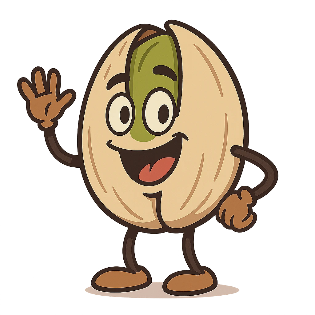 a pistachio nut in its shell, cartoon style, colorful, simple shapes, friendly appearance emoji