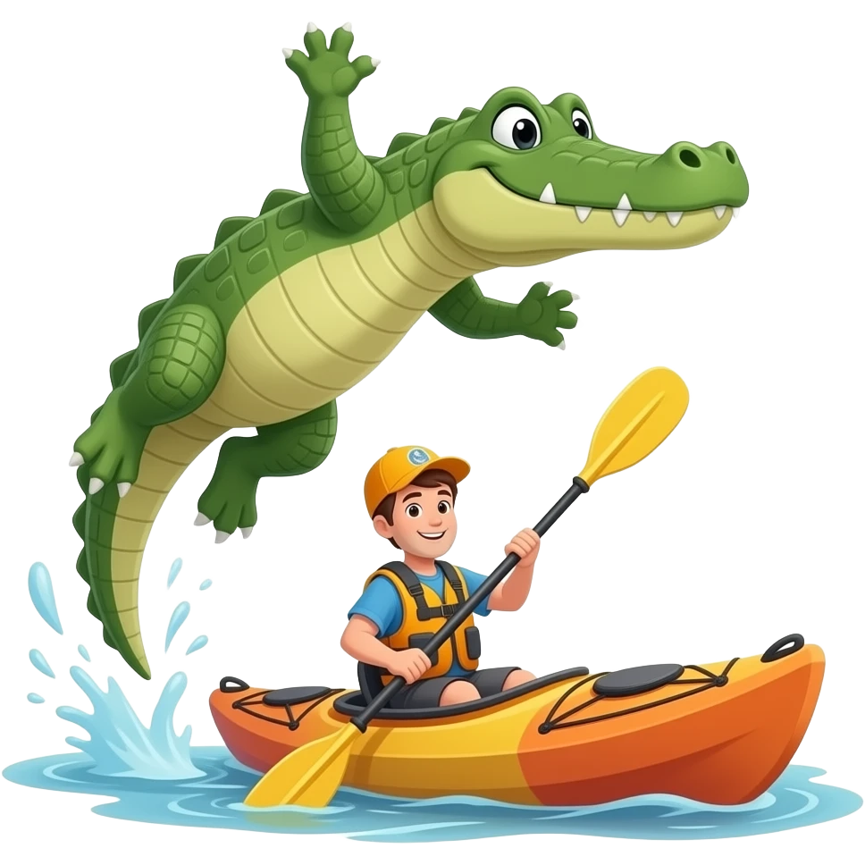 alligator jumping at a guy in a kayak emoji
