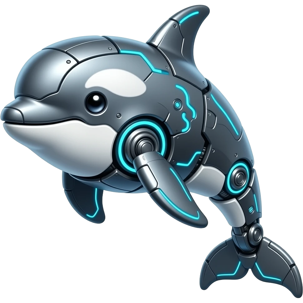 Metal robot orca with neon stuff and cool robometalic stuff on it emoji