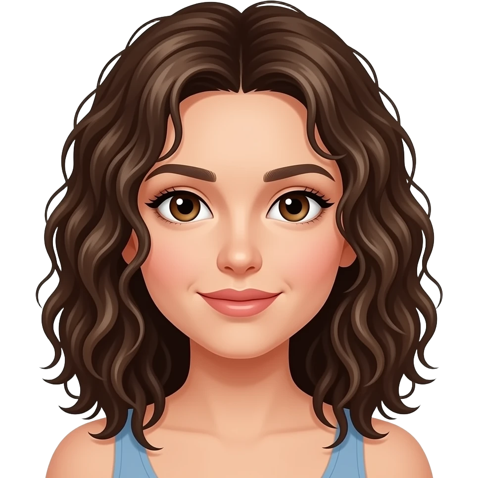 Sie hat eher über der Schulter lang  starke so diese nassen und Schulter lang locken die man immer mit den fingern machen soll die fangen eher unten an und sind nicht so voluminös . Braune Augen. Sie hat eher ein junges Gesicht emoji