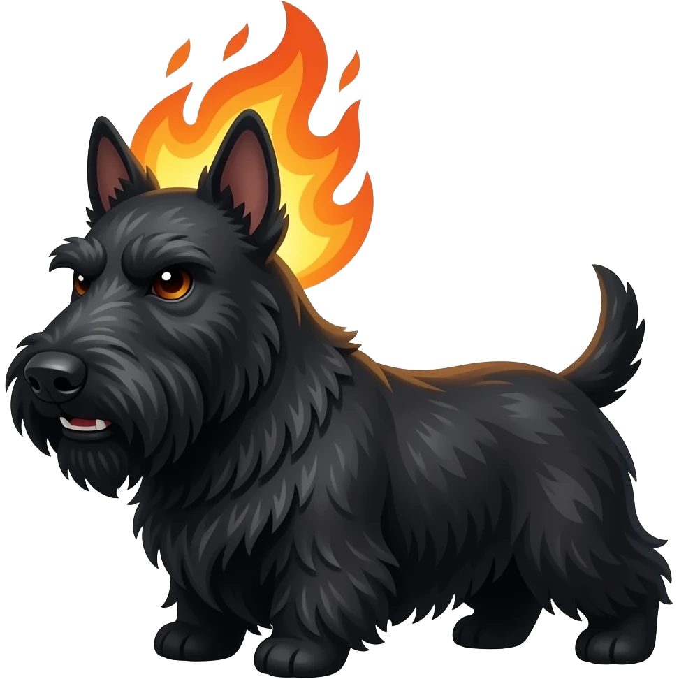 This black scottish terrier as angry with flames behind head emoji