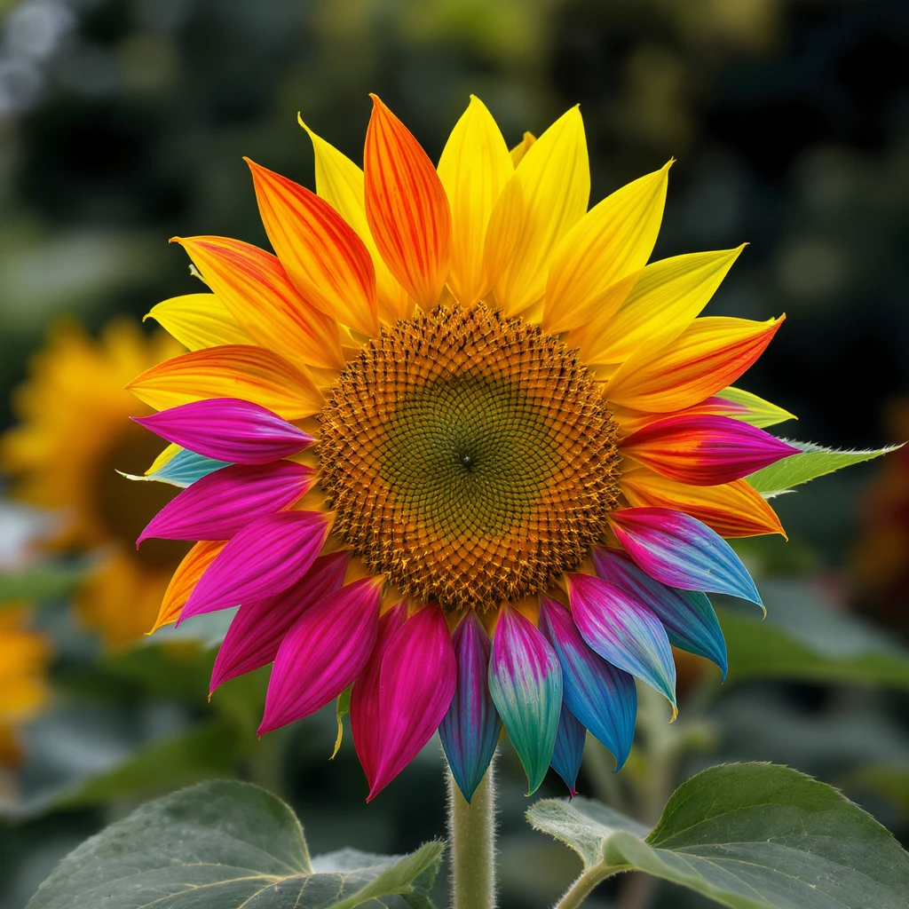 sunflower with rainbow petals, realistic style emoji