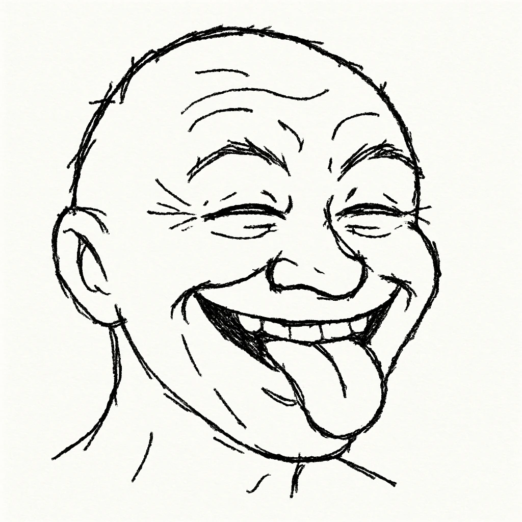 舌头吐出来：
"角色露出傻笑，舌头伸出来，像是调皮或者得意，眼睛眯着，面部充满俏皮感 emoji
