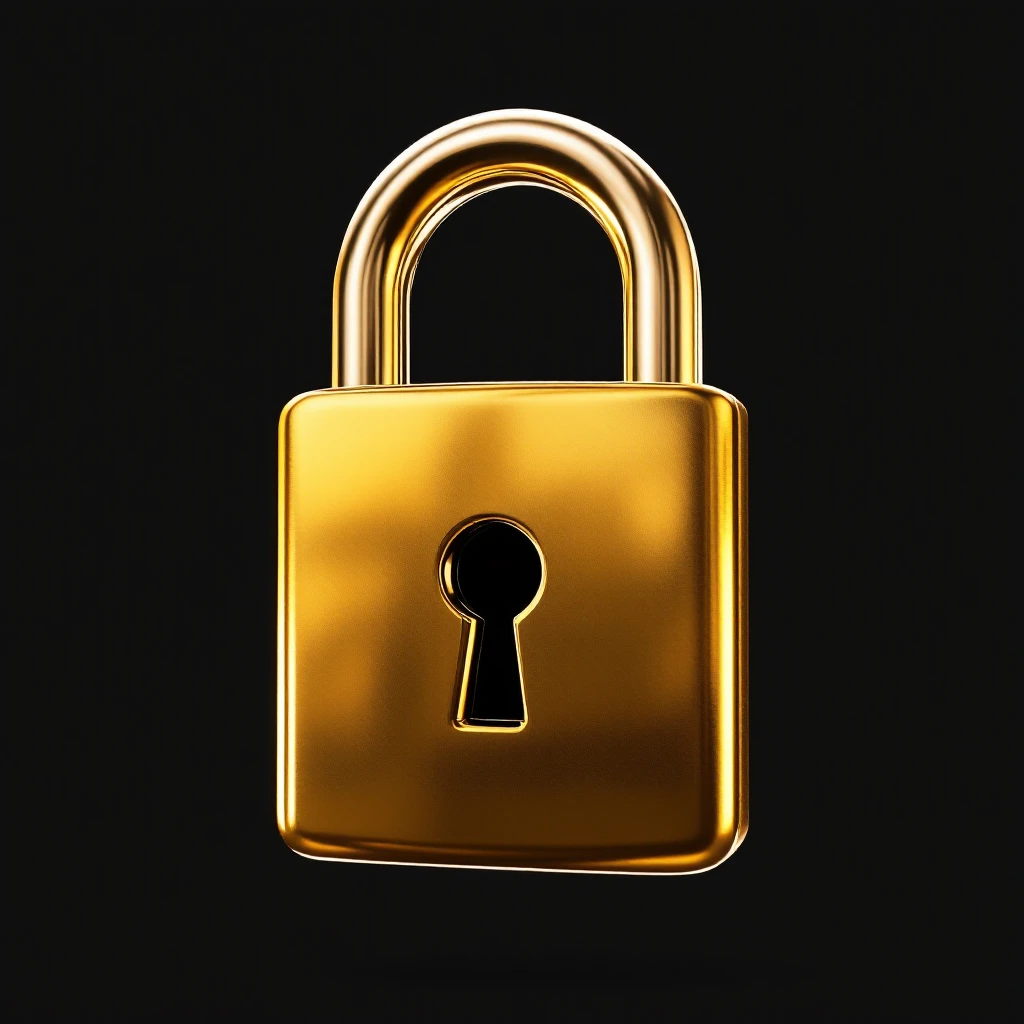 Photo of a 3d glossy padlock, black solid background, 3d render emoji