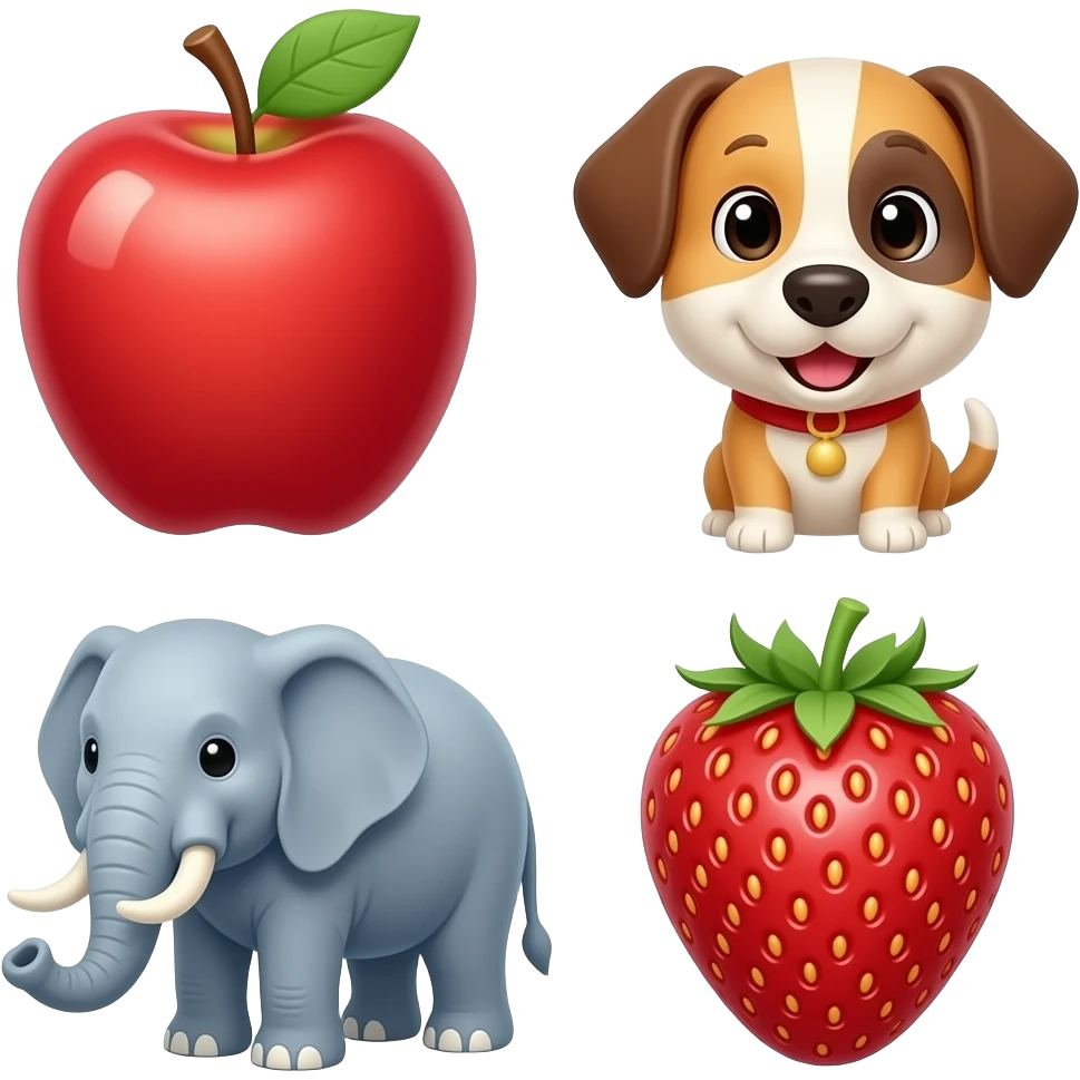 Aa🍎 Bb🎈Cc🐱 Dd🐕Ee🐘🦣1🍓 emoji