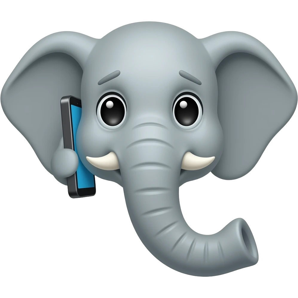 elephant face holding a smartphone on the trunk up in the ear talking on the phone. worried face emoji