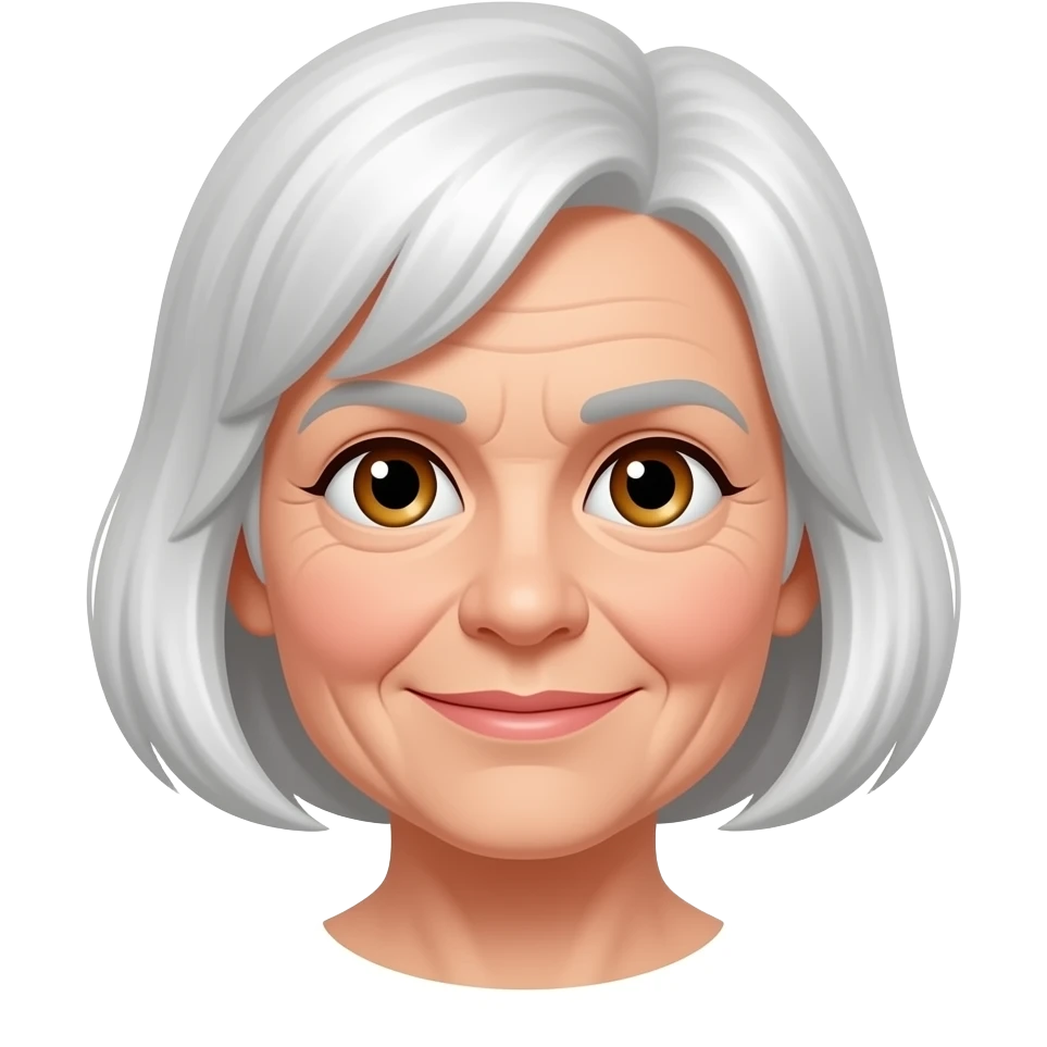 76 year old woman with white short hair and hazel eyes emoji