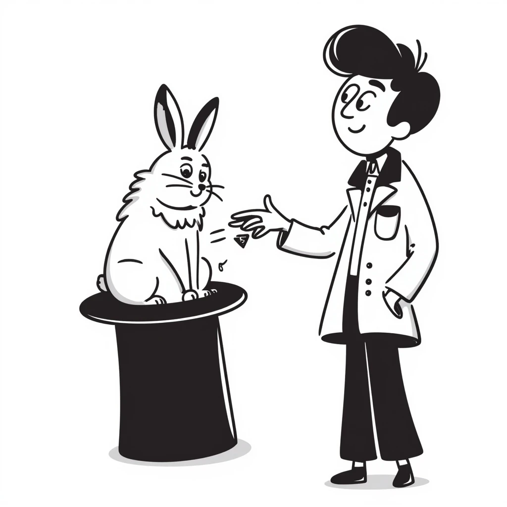 street magician pulling a rabbit from a hat, hand drawn doodle style emoji