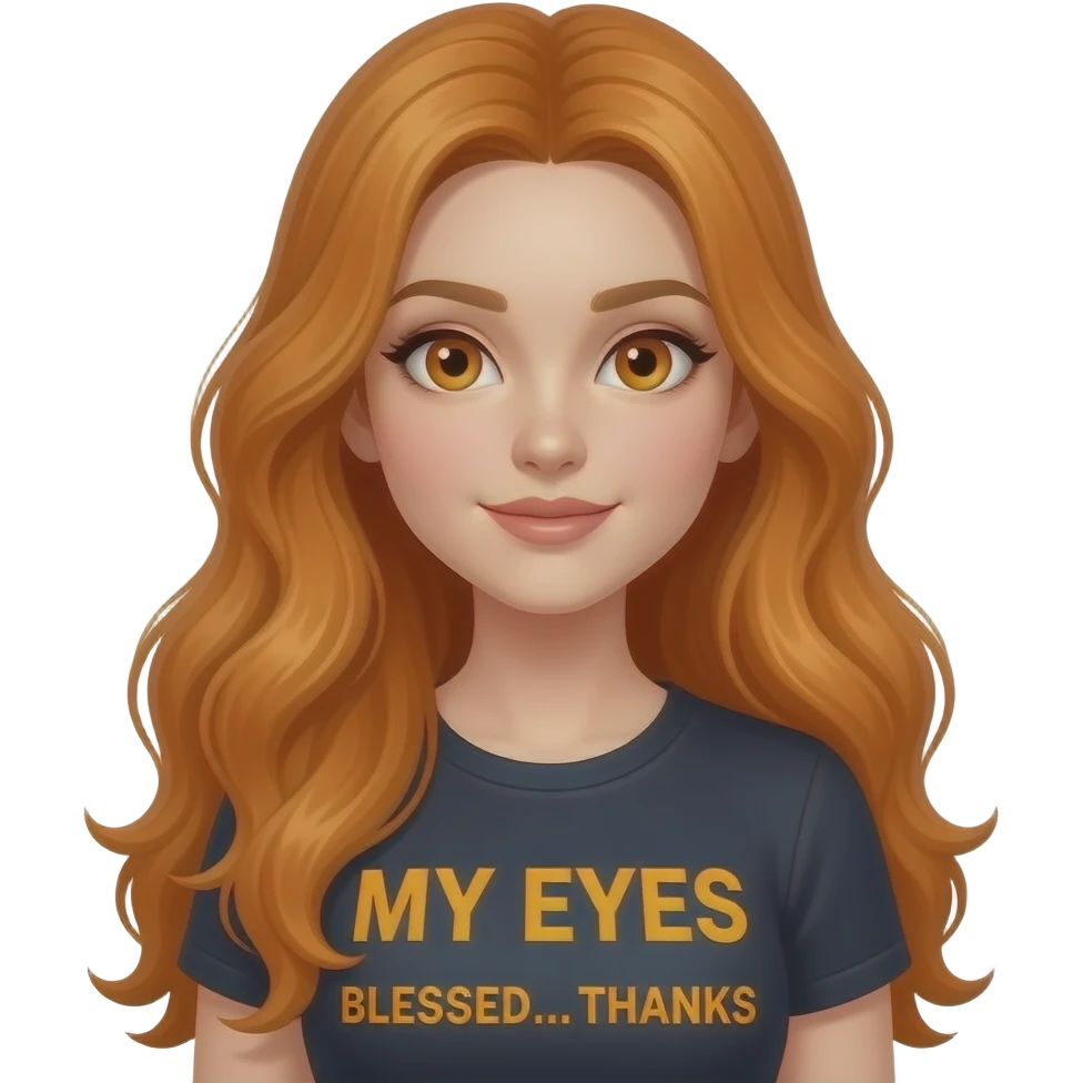 sexy girl with overlong ginger hair and ginger eyes a top with MY EYES got BLESSED... THANX written on it emoji