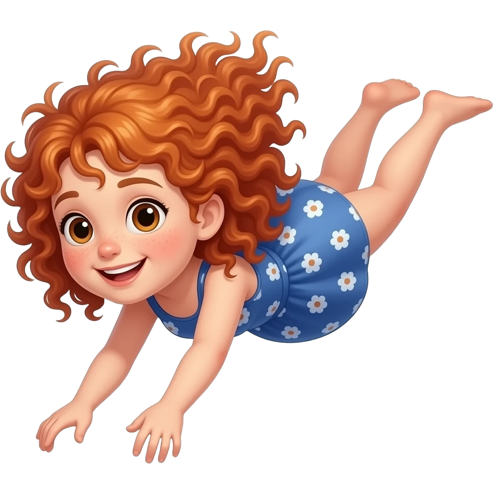 Fille rousse bouclés tâches de rousseur plongée emoji