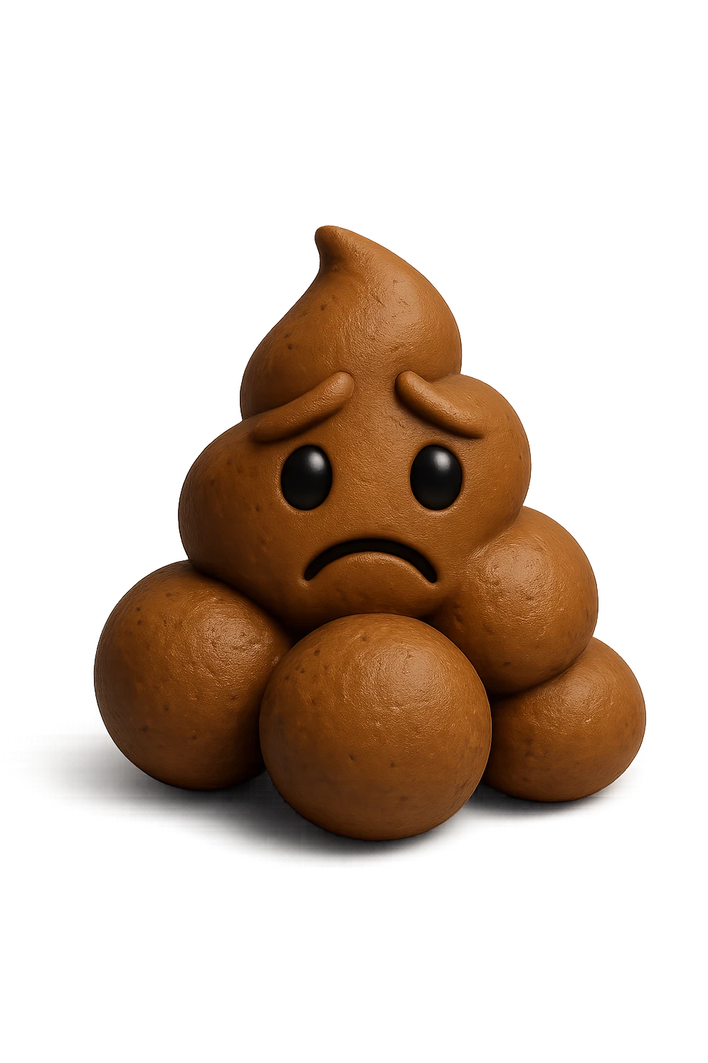 EMOJI STILE IPHONE 3D DI UNA MONTAGNETTA DI FECI A PALLINE CON ESPRESSIONE TRISTE, IPERREALISTICO 4K emoji
