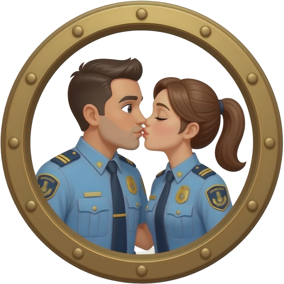 Porthole with male officer and female officer kissing emoji