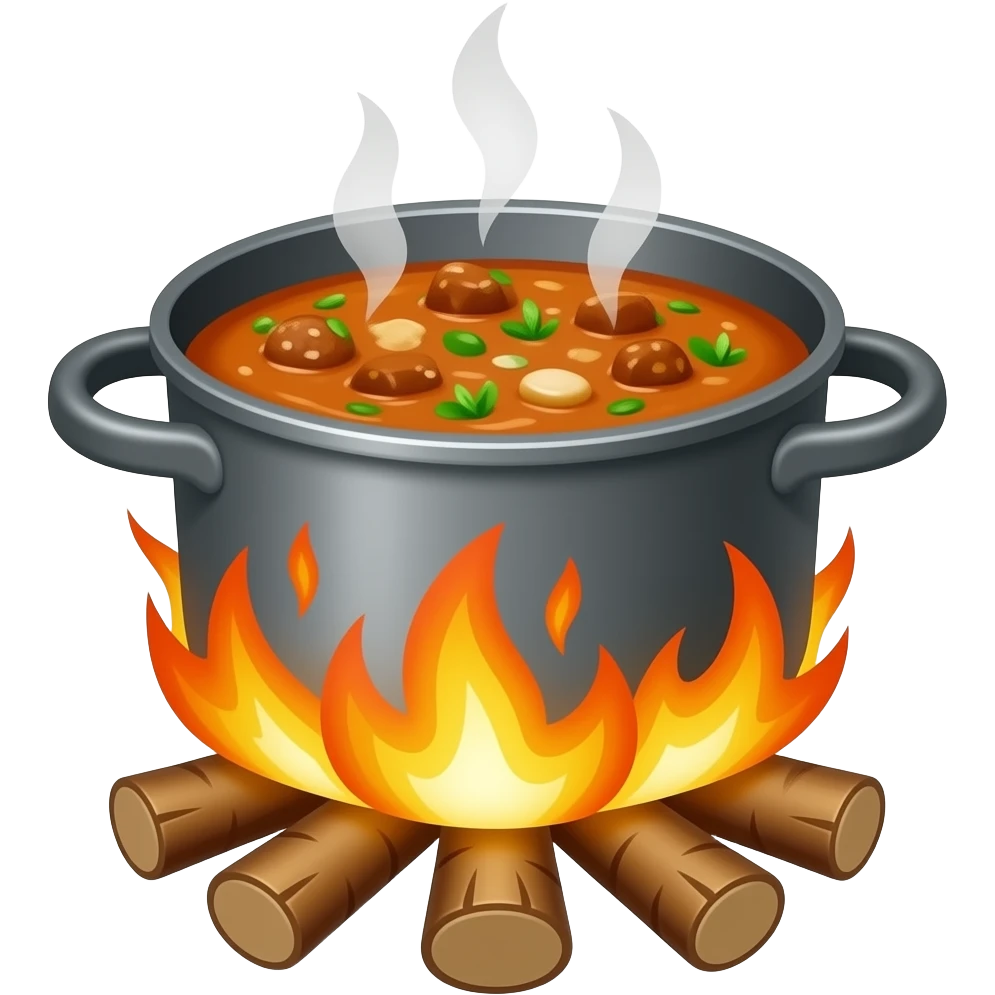 the food is cooked in a pot over a campfire emoji