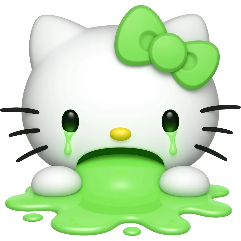 hello kitty is wide vomiting neon green emoji