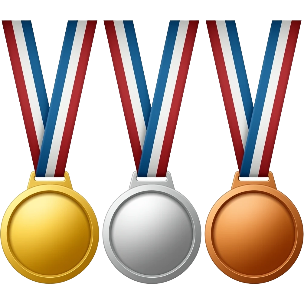 olympic gold, silver and bronze medals (ratio 3:2 each) emoji