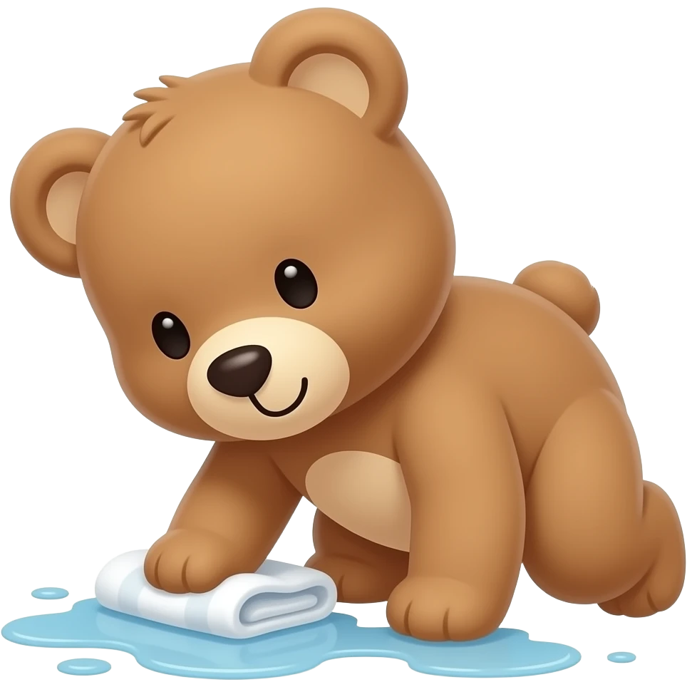 smooth haired teddy bear cleaning spilled water with towel on the floor emoji