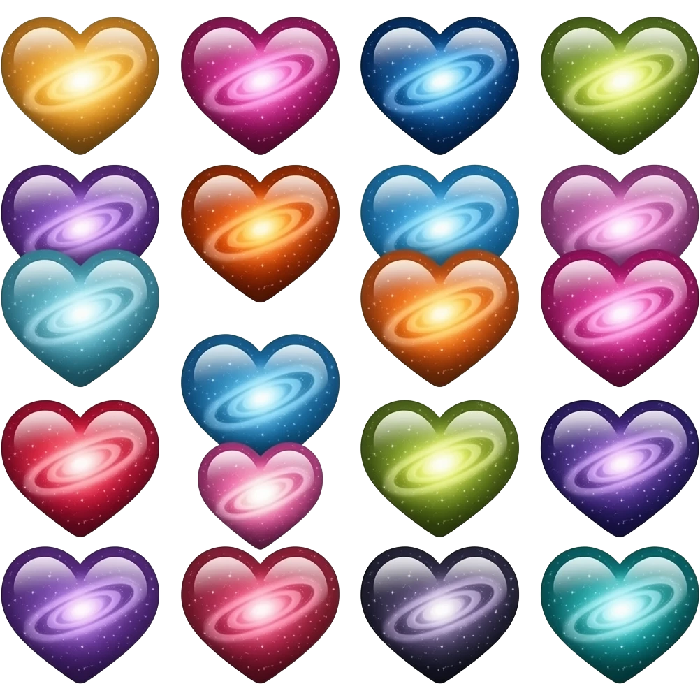 loads of different coolest galaxy hearts but all different colours emoji