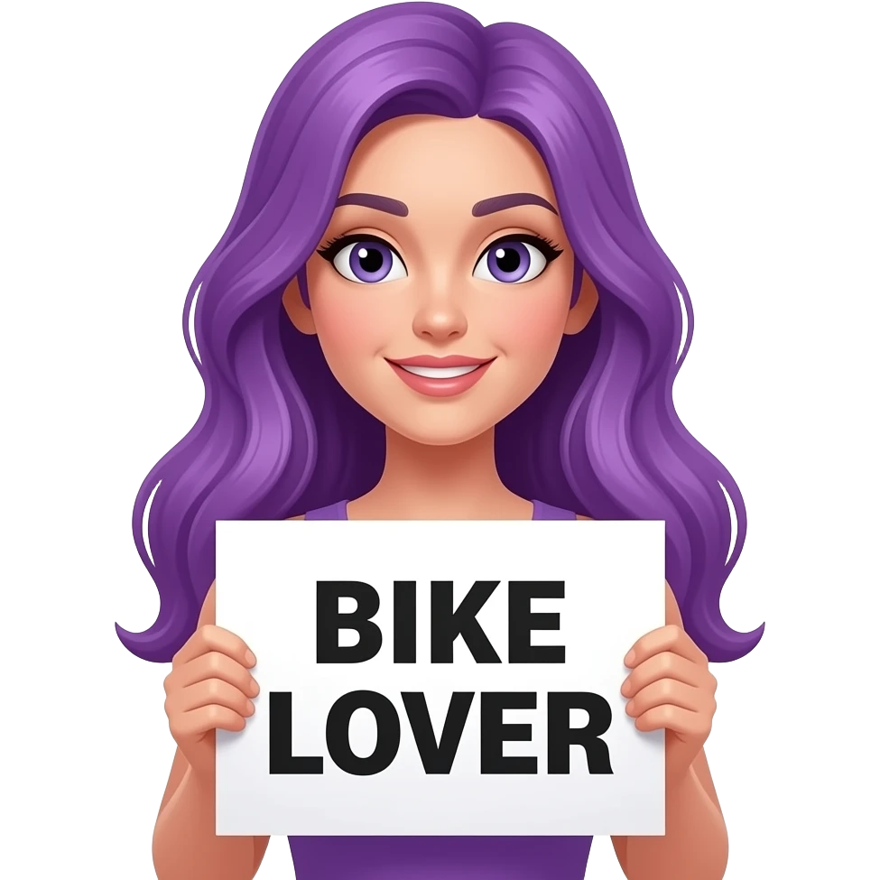 sexy girl with long purple hair holding a BIKE LOVER sign emoji