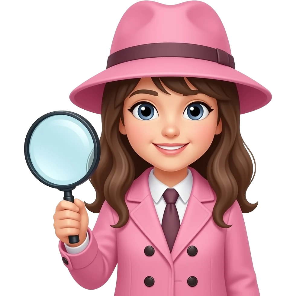 girl with pink coat wear hat and hold magnifying glass in her hand emoji