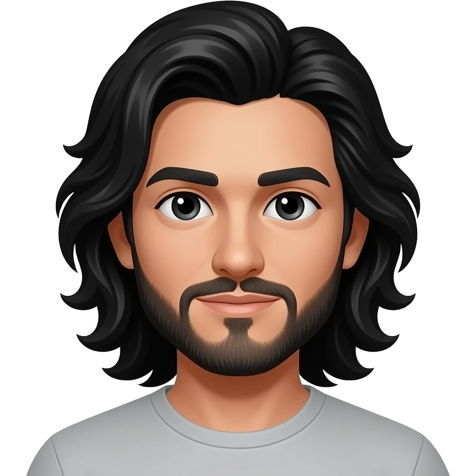 Long wavy black haired male with goatee and without moustache emoji