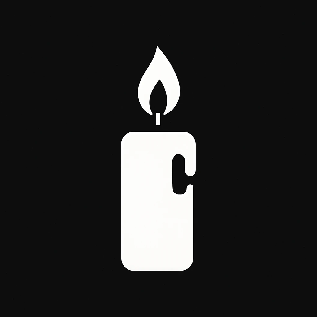 white Vector minimalistic and elegant icon of candle shape, black solid background emoji