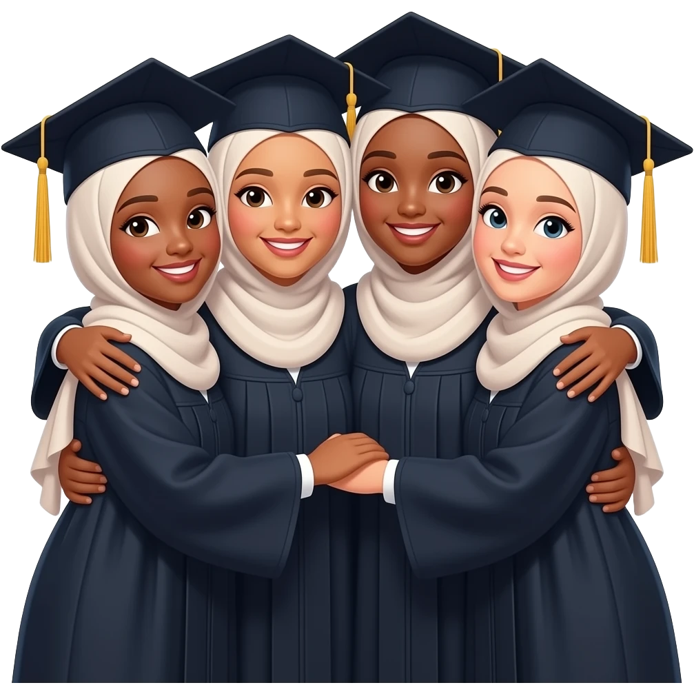 4 graduates all light skinned girls besties hugging in hijab emoji