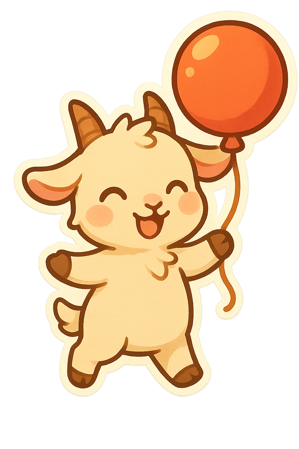chibi goat, joyful, holding a balloon, bright colors, simple background emoji