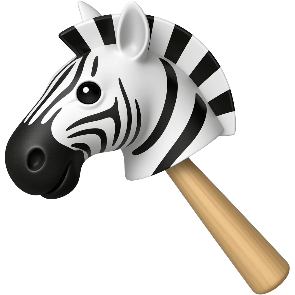 a wooden toy stick with zebra head emoji