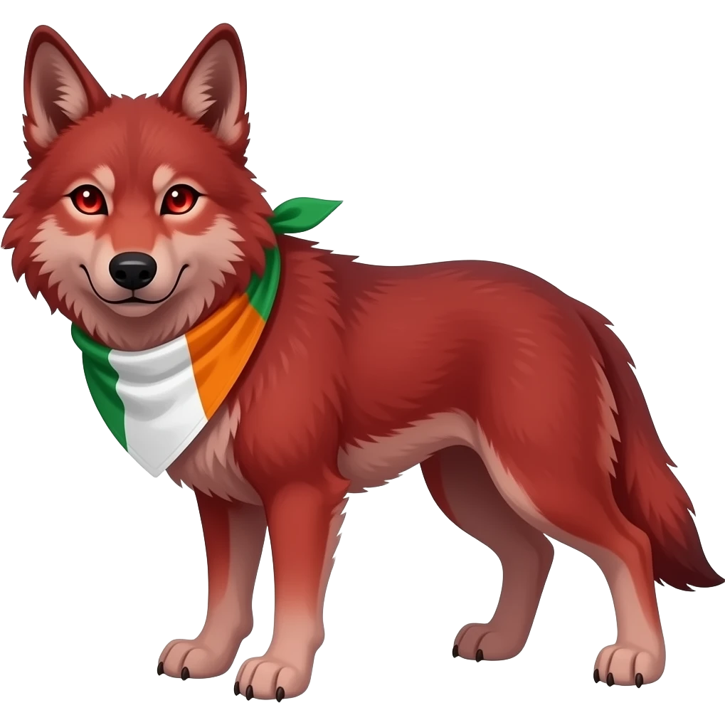 Red wolf with Irish flag bandana make eyes glow red emoji