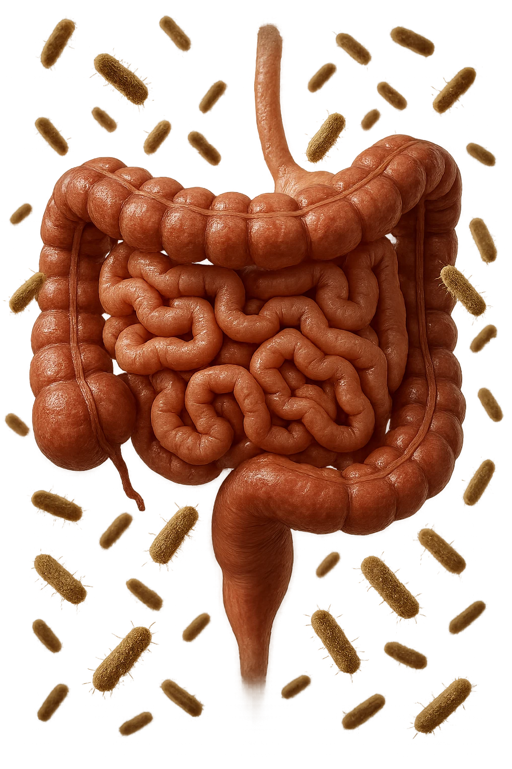 INTESTINO ANATOMICO REALISTICO CON BATTERI INTESTINALI CHE FLUTTUANO INTORNO, IPERREALISTICA 4K emoji