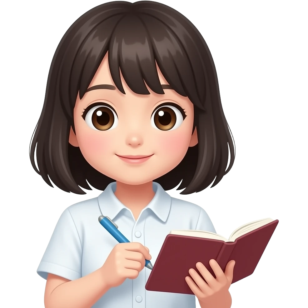 japanese girl writing diary emoji