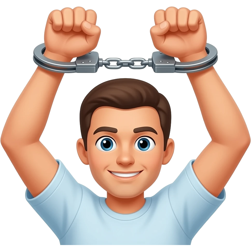 breaking handcuffs with hands up emoji