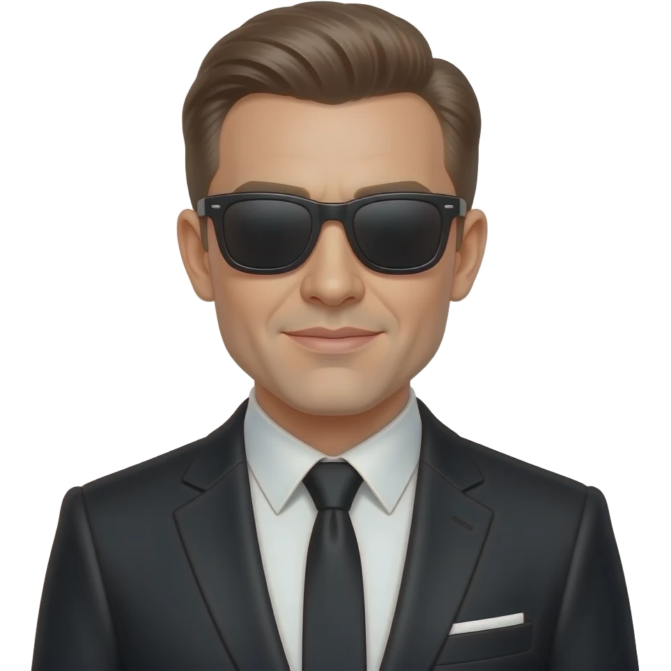 andrey shpak (BIRCH, Russia) in black suit with black sunglasses emoji