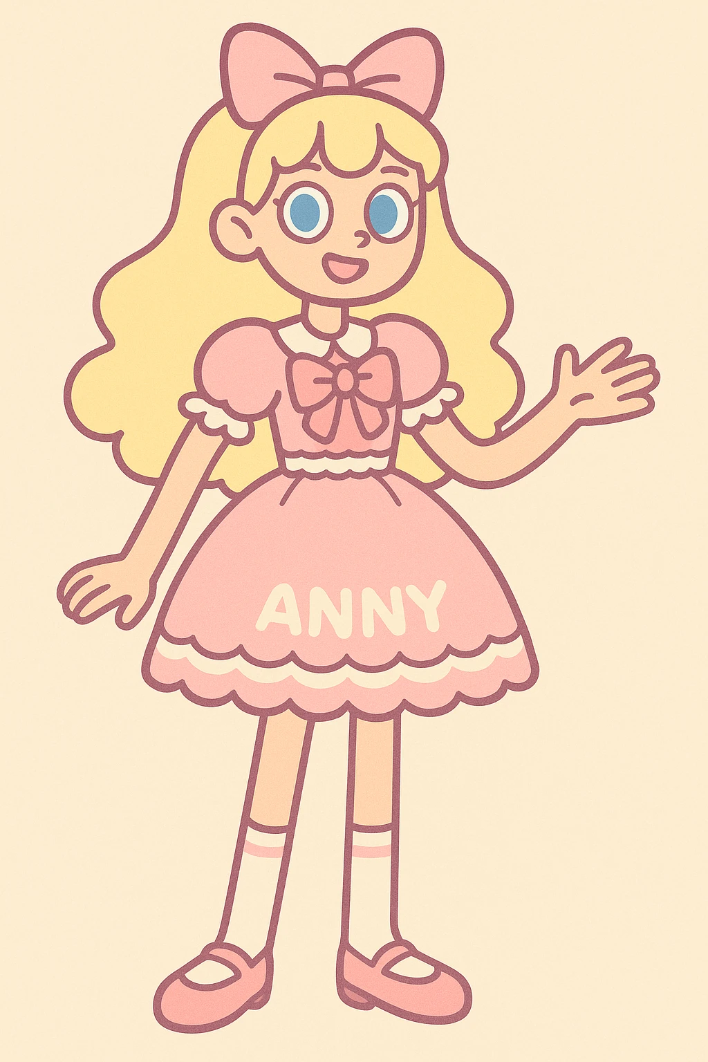 Anny, a cute tall lolita girl with blue eyes, pastel cartoon style emoji