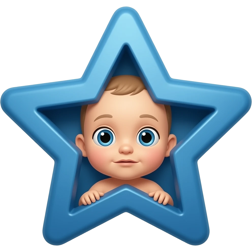 Blue star that somehow shows a baby who is curious make the emoji jave a face emerge it into the star emoji