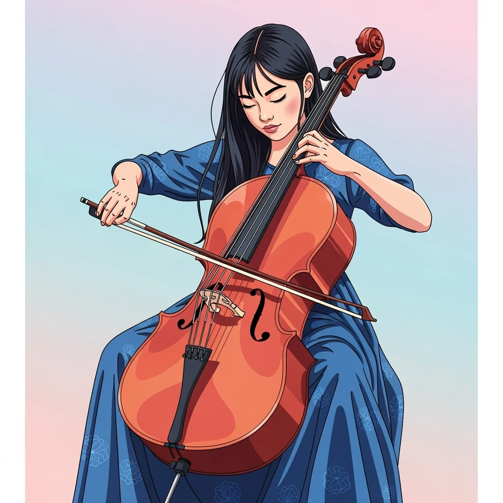 digital vector art of girl playing cello emoji