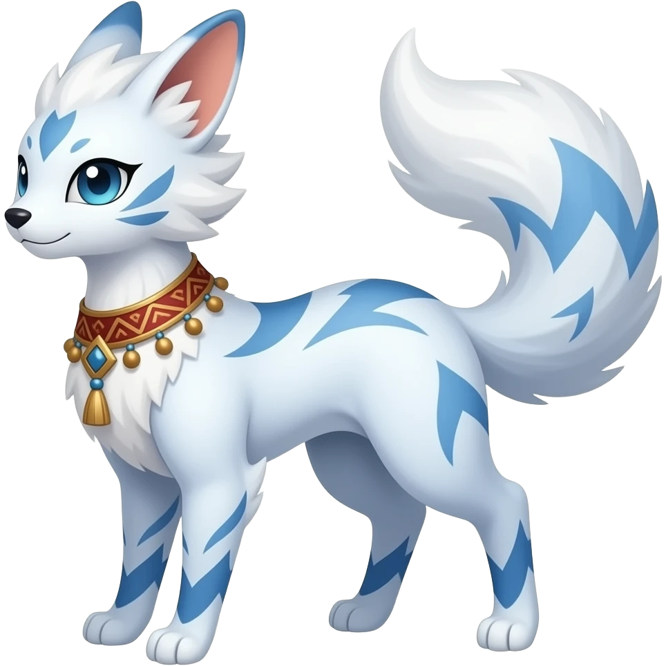 Slim tall elegant oriental feral tribal painted Asian Absol-Glaceon-Sylveon-fusion-hybrid-creature emoji